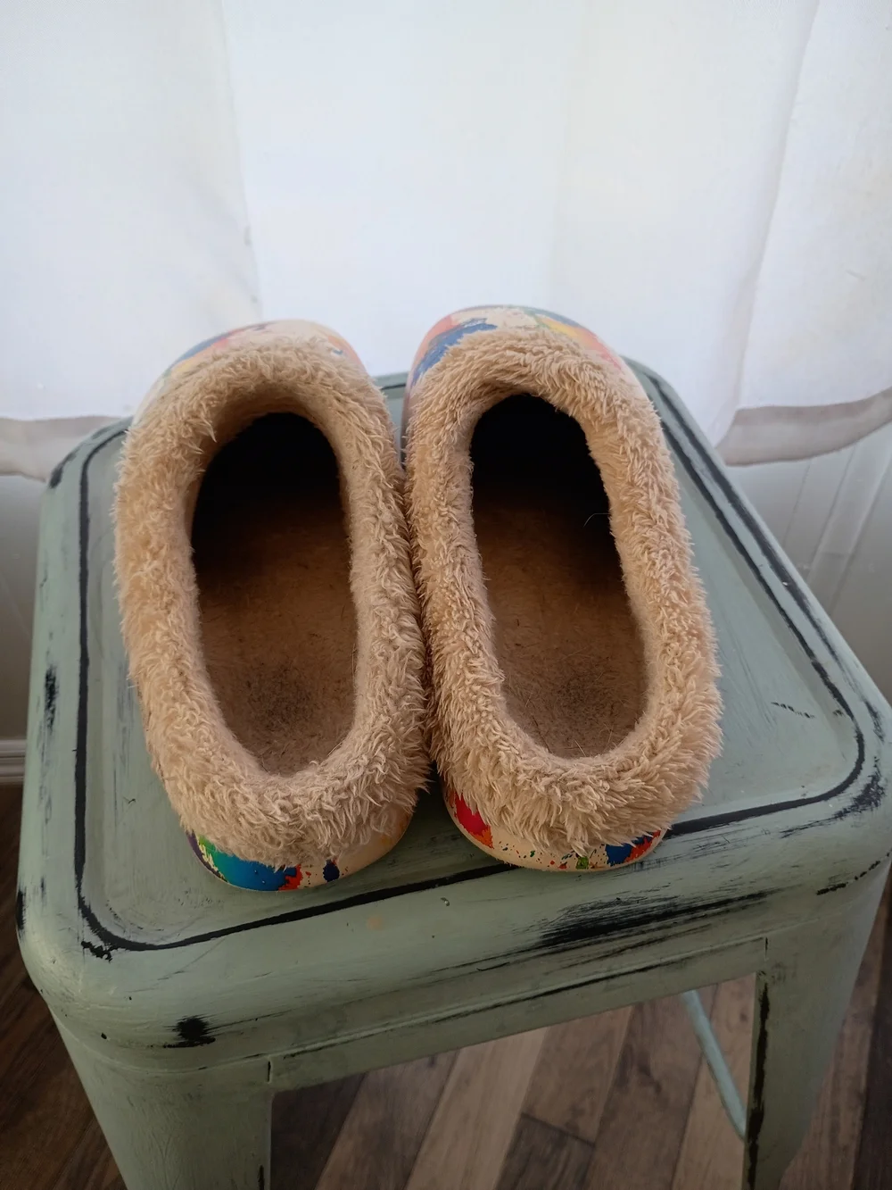 Men's Winter Style Fuzzy Lined Paint Splatter Clog Slippers EU 35-36 Boys US 5-6
